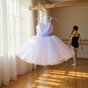 Elegant White and Blue Tulle Dress